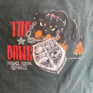 Vintage 1995 Top Dawg Name your Game t shirt XL pulled thread in back